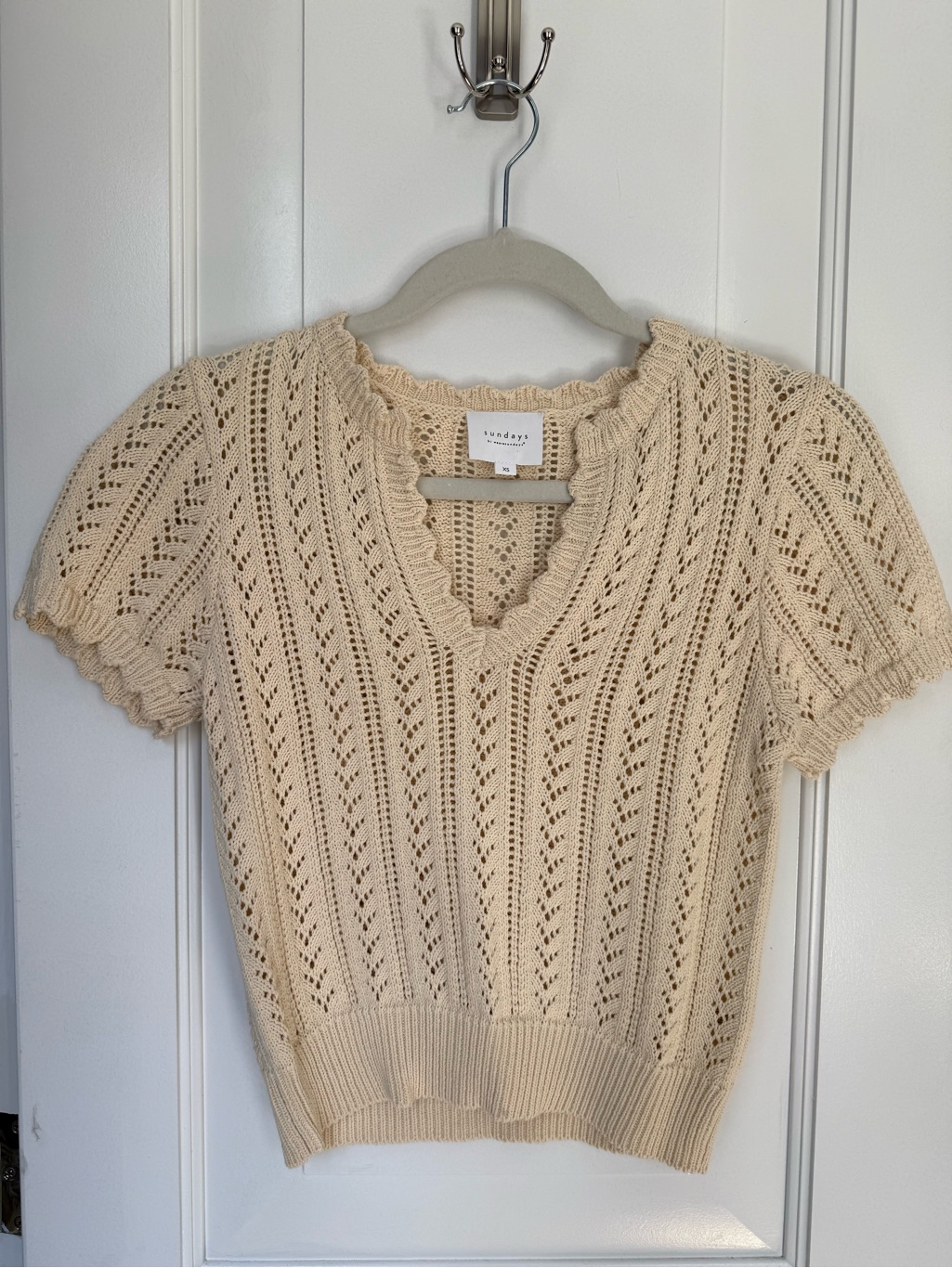 Sundays By We Are Sundays Cream Open-Knit Scalloped V-Neck Top